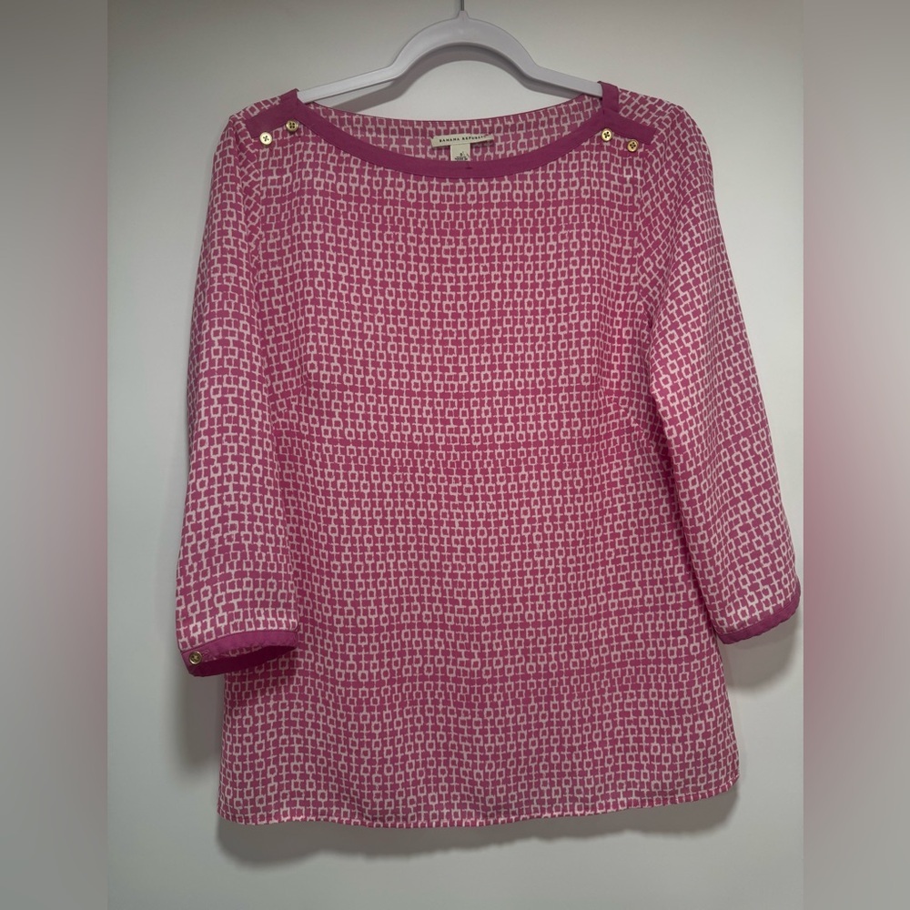 Banana Republic Blouse S Womens Pink White Half Sleeve Polyester Flowy